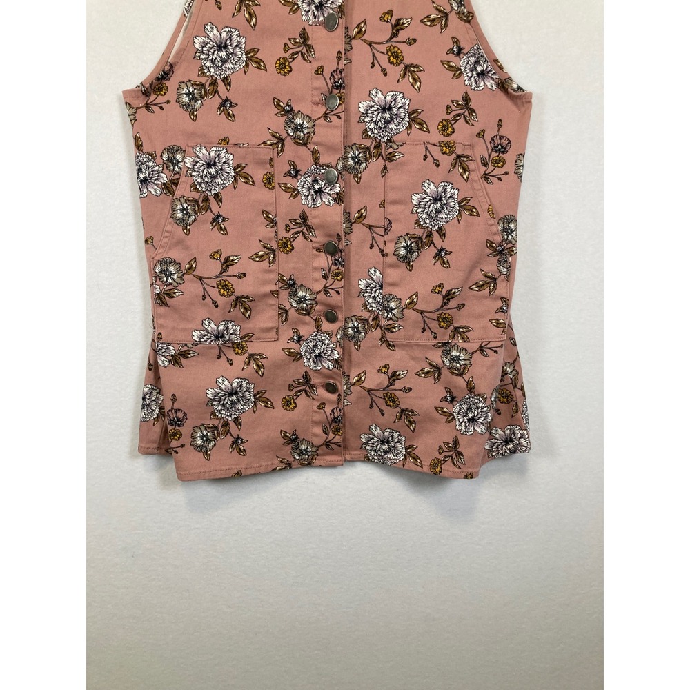 Whimsical Cottagecore Floral Pinafore Overalls Top Women Large Pink Button Front - Picture 5 of 9